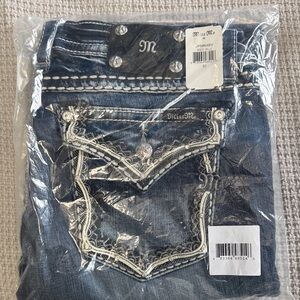 Miss Me Women's Blue Boot Cut Jeans with Embellished Pockets